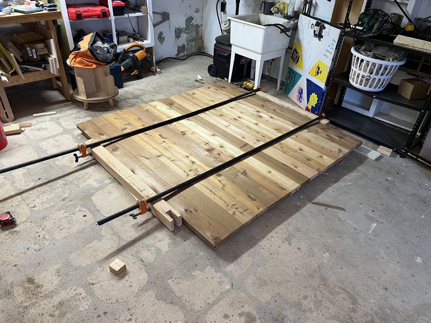 Cedar staves stacked for assembly